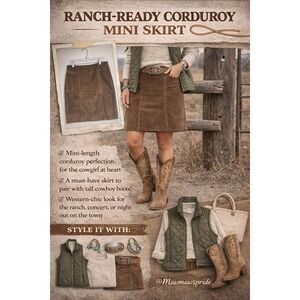 J. Jill Brown Corduroy Mini Skirt 10 RANCH READY Western Boho COASTAL CHIC‎